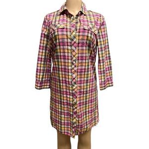 Theory Dinorah Plaid Cotton tunic Shirt Dress